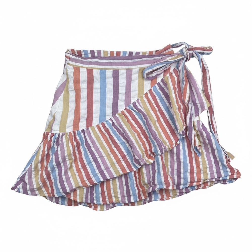Roller Rabbit Striped Ruffle Wrap Mini Skirt 100% Cotton Boho Small